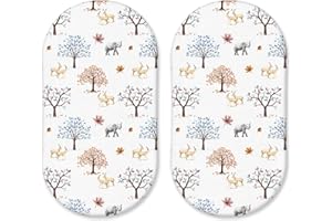 NAZNA LINEN 100% Pure Cotton Pack of 2 Moses Basket Fitted Sheets - Soft, Cozy Pram Fitted Sheets - Breathable & Anti-allergic Bassinet Fitted Sheets (Trees & Animals, 81 x 41 cm)