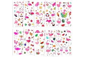 Qpout Tatuaggi temporanei di Fenicotteri per Bambini, Adesivi per Tatuaggi con Decorazioni per Feste hawaiane estive, per Ragazze Ragazzi Donne Uomini Regali per Feste di Compleanno