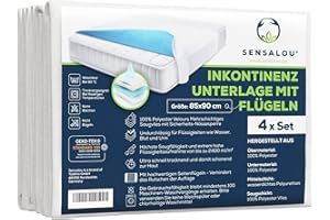 ‎SENSALOU Sensalou 4 Stück Betteinlage Urin Nässeschutz mit Flügeln 85x90 cm - wasserdichte Matratzenschutz Unterlage waschbar