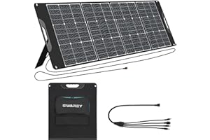 SWAREY 200W Foldable Solar Panel, ETFE Monocrystalline Solar Charger with 18V DC Output, Type-C PD 18W, QC 3.0, Portable Solar Panel Kit for Power Station, Camping, Motorhome, Caravan, Roof