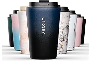 Vinsun kubek termiczny ze stali nierdzewnej 350ml - do kawy i herbaty - pokrywka z otworem do picia - dwuwarstwowy, szczelny - izolowany kubek na wynos (samochód, podróż, biuro, camping)