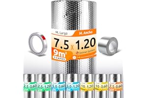 OPTIMER SYSTEM AISLANTE TERMICO MULTIUSOS PREMIUM| Reduce el Frio y el Calor | Rollo Aislante Termico para Ventana, Pared, Suelo, Techo, Coche, Garaje,Camper (7.5x1.20m | 9m² con cintas)