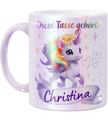 Crealuxe Glitzertasse Mit Farbverlauf – Personalisierbar Für Erzieherin, Danke, Herz | Keramik-Becher 330 Ml Silber-purple