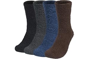 Justay Comf 4 Pairs Mens Fluffy Slipper Socks, Thermal Anti-Slip High Elasticity Sock - Thick Home Bed Socks for Winter One Size