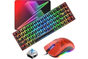 ZIYOU LANG 60% Mechanical Gaming Keyboard Compact Type C Wired 68 Keys LED Backlit USB Waterproof Keyboard 18 Chroma RGB Backlight Anti-ghosting Key+RGB 6400DPI Gaming Mouse+Mouse Pad Compatible With PS4 Xbox PC