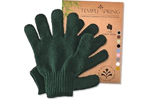Temple Spring Gant Exfoliant Corps en Bambou, Gant Gommage Corps, Loofah Éponge Douche, Body Scrub Exfoliating Glove, Luffa Éponge Bain, Premium Exfoliating Mitts – Vert Forêt