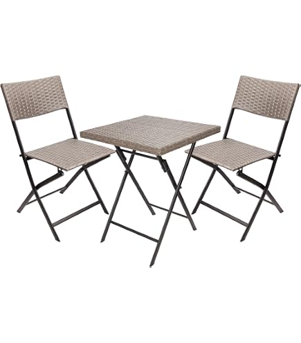 Ensemble Bistrot 3 Pièces KESSER Pour Balcon - 1 Table + 2 Chaises Pliables | Acier Revêtu Aspect Bois, Résistant Aux UV Et Intempéries