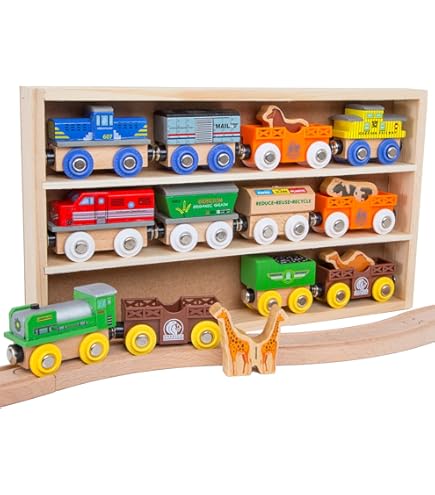 Wooden Train Set Orbrium 41 Pcs Battery Operated Motorized Light