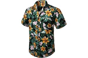HISDERN Hommes Funky Hawaïenne Chemises A Manches Courtes Poche Avant Vacances Ete Aloha Imprimé Plage Casual Hawaii Chemise S-2XL