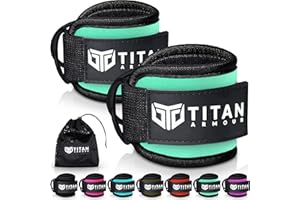 Titan Armour® Ankle/Wrist Straps for Cable Machines | Gym Cuffs w/Heavy-Duty Steel Double D-Rings & Adjustable Velcro Strap | Lower Body Workouts Inc. Leg Extension, Leg Curl & Glute Kickback | Men & Women