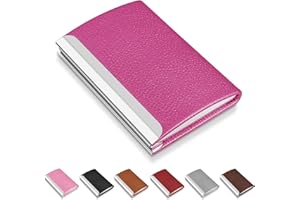 NANXJIUR Business Card Holder, Metal Case Pocket, Holder for Women & Men, Professional PU Leather Holders RFID Blocking Name with Magnetic Clasp (Rose)