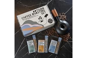 LITTLE OFTEN ALWAYS Roast Your Own Coffee Gift Set for Coffee Lovers - includes artisan Roasting Pan Green Coffee Beans How to Guide Light Medium Dark Level