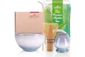 Goodwei Ensemble de Cérémonie Thé Matcha: Bol Céramique, Fouet à Matcha, Cuillère et 30g de Thé Vert Matcha Biologique (Moya)