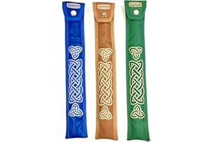 Handmade Irish Tin Whistle Case Sleeve by Dannan For D Whistles in Green, Blue or Brown Vegan Leather with Celtic Embroidery (Blue)