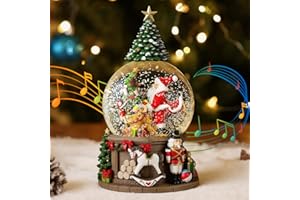 Lewondr Christmas Snow Globe with Music and Light, Fireplace and Santa Claus, Electric Snow Globe with Swirling Snowflakes & 8 Songs, Battery & USB Powered Christmas Water Globe