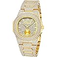 Gosasa Fashion Mens/Womens Oblong Gold/Silver Sub-dial Wrist Watch Hip Hop Womens Bracelet Watch Ice Out Cuban Unisex Watch Full Diamonds