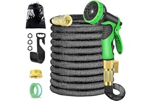 SACEMONTIC Flexibler Gartenschlauch 30M/100FT, Flexischlauch aus vierlagig Latex mit 9 Funktionen Düse Gartenschlauch, 1/2 und 3/4 Zoll Messing Adapter, Dehnbar Schlauch Wasserschlauch flexibel für Bewässerung