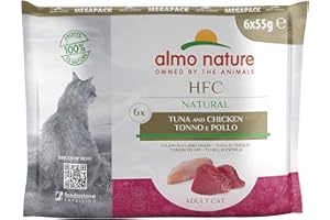 Almo Nature - HFC Natural - Tuńczyk i Kurczak - Mokra karma dla dorosłych kotów: 6 torebek świeżości 55g