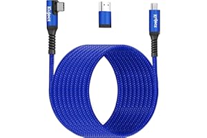 Kuject Compatible for Quest 2 Link Cable 20FT USB 3.0 Type C to C, Nylon Braided Long PC Connect Power Data Extension Charging Cord Blue, Virtual Reality Gaming Accessories for Quest