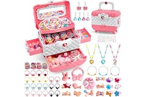 AUREYUNG Kinder Schmuck Spielzeug Mädchen 3 4 5 6 7 8 9 10 Jahre, Geburtstag Weihnachts Geschenke Mädchen 3-12 Jahre, Schmuckset mit Haarspangen & Haargummis
