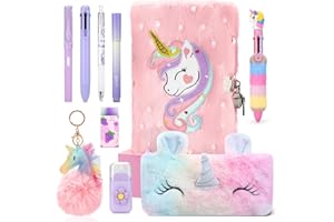 Cooyou Plüsch Einhorn Tagebuch mit Schloss Mädchen, Plüsch Notizbuch Set & Einhorn Tagebuch für Kinder, Geschenke für Mädchen 4 5 6 7 8 9 10 11 12 Jahre