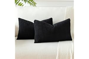 JOTOM Housses de Coussins en Velours Côtelé Décoratif Canapé Taie d'oreiller Doux Decoration pour Maison Salon Chambre Canapé Décoration 40x60cm Lot de 2 (Noir)