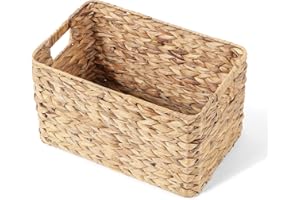 WICKERFIELD Water Hyacinth Storage Basket with Cut out Handles Shelve Basket Bathroom Storage Wardrobe Nursery Room Gift Hamper (Medium)