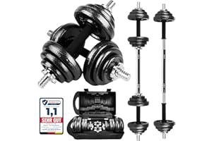 ‎UNYCOS unycos - 2 in 1 Kurzhanteln & Langhantel Verstellbar【15-50 kg】mit Übungs-E-Book, Gewichtsset mit Verbindungsstange und Eisenplatten, Aufbewahrungskoffer, Heim-Fitnessstudio (Iron Transformer)