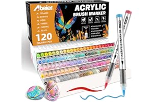 ABEIER 120 Couleurs Feutre Acrylique, Marqueur Acrylique avec Embout Pinceau Flexible pour Coloriage Adulte, Liquide Direct Acrylic Paint Marker pour Coloriage, Bois, Toile, Verre, Céramique