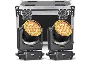 MYTUEETP 2 Pièces avec Flightcase 19 LED Zoom Lumière Tête Mobile 285W Lyre LED RGBW 4 en 1 Moving Head Professionnelle Focus Wash DJ Lumière avec Bande Lumineuse pour Mariage Scène Soirée Concert Noël