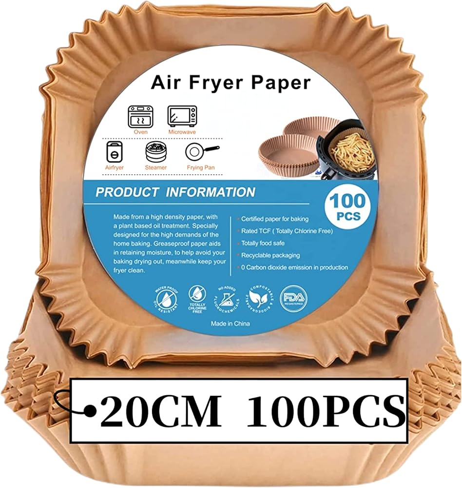 MIOPEN Sıcak hava fritözleri için fırın kağıdı, 100 adet Airfryer pişirme kağıdı, yapışmaz, yağa dayanıklı, suya dayanıklı hava fritözü, tek kullanımlık parşömen kağıdı, fırın ve mikrodalga için