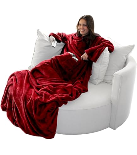 DecoKing TV deken microvezel knuffeldeken met mouwen en zakken microvezeldeken fleecedeken zacht Lazy 150x180 cm Crème