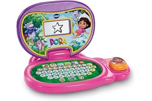 VTech - Mon Ordi Éducatif Dora L’Exploratrice - Ordinateur Enfant Bilingue avec Écran Rétroéclairé, 13 Activités et Jeux Interactifs Dora - Cadeau Enfant Dès 3 Ans - Contenu en Français et Anglais