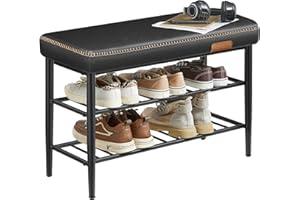 VASAGLE EKHO Collection - Shoe Bench, Storage Bench, Shoe Rack Bench Entryway, Synthetic Leather with Stitching, Mid-Century Modern, Loads 135 kg, 30 x 80 x 50 cm, Ink Black LSB054B02