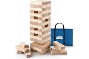 Grasshopper Games Giant Stack ‘N’ Fall, Large Classic Stacking Timber Game, Tumble Tower for Kids and Adults, 54 Wooden Blocks