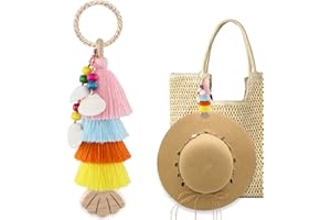 RUNROLE Handmade Tassel Hat Clip for Travel on Bag, Sun Hat Holder for Summer Beach Tote Bags, Travel Accessories for Women