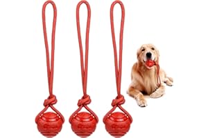 CHENEVER 3 Pezzi Palla da Lancio per Cani, Palla in Gomma Solida per Addestramento del Cane, con Corda, Giocattolo per Cani