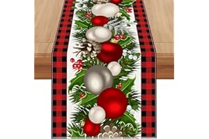 IGINOA Tischläufer Weihnachten Weihnachtstisch Deko Tischdecke Weihnachtsdeko Innen Weihnachtstischdecke Läufer Rot Modern Weihnachtstischläufer Modern 180 cm Weihnachtsläufer Tisch Winter Geschenk