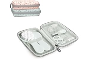 Suavinex, Baby Care Kit Complete and Portable Baby Manicure Set Contains: Brush and Comb + Finger Toothbrush + Scissors + File + Nail Clipper, 6 Pieces, soft blue