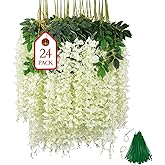 BIRDDIE 24 Pcs White Artificial Plants Decorative | Artificial Flowers Decoration, Artificial Wisteries, Hanging Garland for