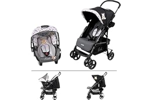 Nania - Poussette combinée TEXAS pour les enfants de 6 à 36 mois - Position allongée + Siège auto BEONE Grp 0+ (0-13Kg) - 4 étoiles ADAC - Disney plusieurs coloris disponibles (Texas + beone winnie)