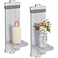 Alphatool 2 PCS Farmhouse Wall Hanging Candle Sconces - Nordic Style Handmade Wooden Wall-Mount Candle Holders Rustic Hanging Wall Sconces for Bedroom Living Room Kitchen Bathroom, White, grey, black