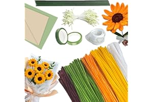 pangdapengpeng 210 Pezzi Scovolini per Bouquet di Girasole per Artigianato, 5 Colori Bastoncini Decorativi in Ciniglia con Filo Floreale, Nastro, Stame per Fatto a Mano (Girasoli)