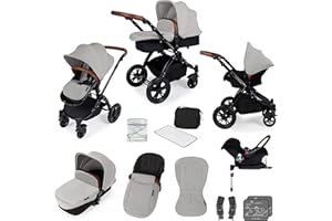 Ickle Bubba Stomp V3, Système de voyage tout-en-un incluant une nacelle, une poussette réversible et un siège auto Galaxy groupe 0+ avec base ISOFIX (Argent sur cadre noir)