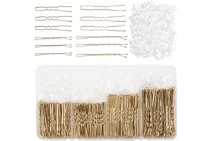 ZOUWEL 700 Stück Haarnadeln Bobby Pins, 100pcs Metal French U-Haarklammern, 100pcs Hairpin und 500pcs Gummibänder, Haarclips, Hochsteckfrisuren Zubehör Frisuren Zubehör for Girls und Damen Hochzeit(Gold)
