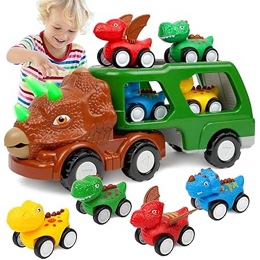 TEMI-dinosaurusvrachtwagen, transportwagen voor 8 dinosaurusfiguren, activiteitenspeelmat, Jurassische dinosaurussen, voor jongens, 3-5 jaar