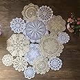 MINDPLUS Set Di 11 Centrini All'Uncinetto Fatti A Mano - Pizzo In Cotone Bianco Vintage - Diametri 10-25 Cm - Per Matrimoni, Tè, Decorazione Casa E Fai Da Te