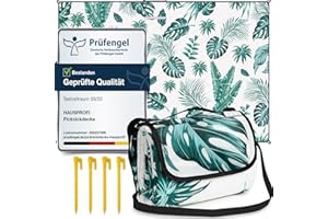 HAUSPROFI Picknickdecke 200x200, wasserdicht & isoliert - XXL Outdoor Decke für Picknick, Strand, Camping. Kompakt, leicht zu tragen, mit Baumwolle gepolstert, Inkl. Tragegriff & Heringe, Waschbar