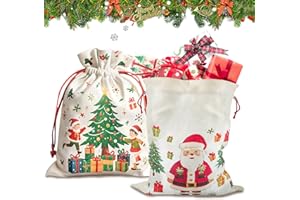 2 Pezzi Sacco Babbo Natale, FairyPeach Borsa Regalo per Natale, Maxi Sacca On Cordino per Regali Natalizi (Tela)