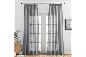 PONY DANCE Cortinas Salon Modernas 2 Piezas Cortinas Translucidas con Aspecto de Lino para Dormitorio Visillos Grises para Ventanas para Riel, 140x245CM, Gris Oscuro